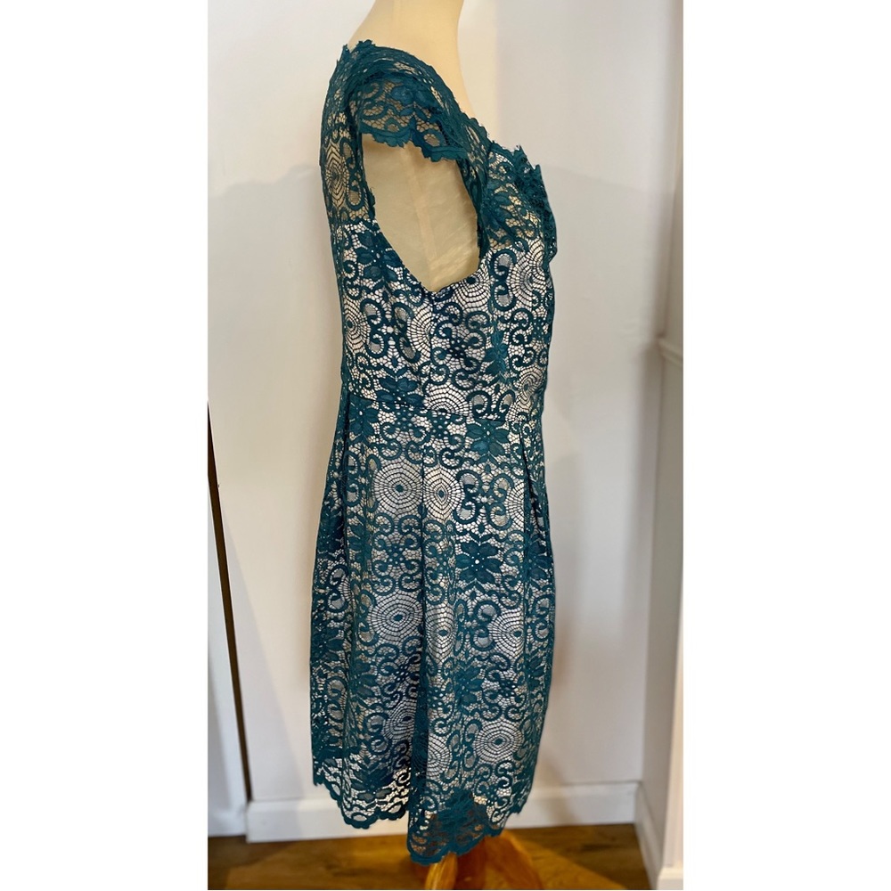 NWT XL Teal / Turquoise Lace Overlay Midi Dress - Picture 4 of 10